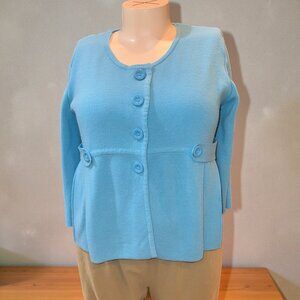 Chadwicks Size 1X Blue Pretty Pleated Button-Up Long Sleeve Cardigan Sweater